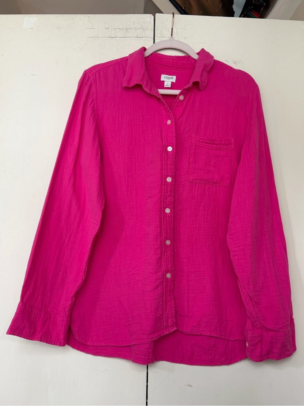 J. Crew Pink Gauze Cotton Button-Up Shirt Size L